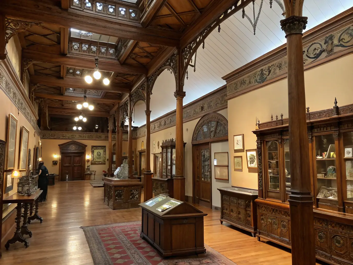 A group of people participating in a guided tour of a historic house, listening attentively to the guide while admiring the architectural details and historical artifacts.